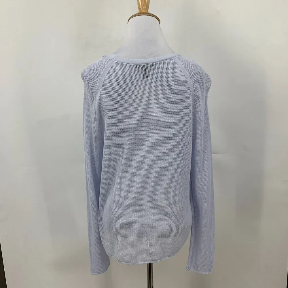 Eileen Fisher Crochet Sweater Womens M Medium Blue Tencel Lyocell Raglan Seams